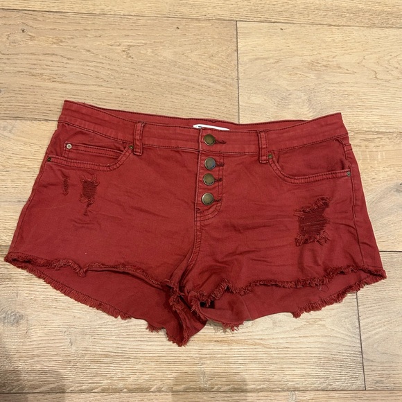 Billabong Rust Orange Stretch Fray Hem Jean Shorts - Size 30 - Picture 1 of 4